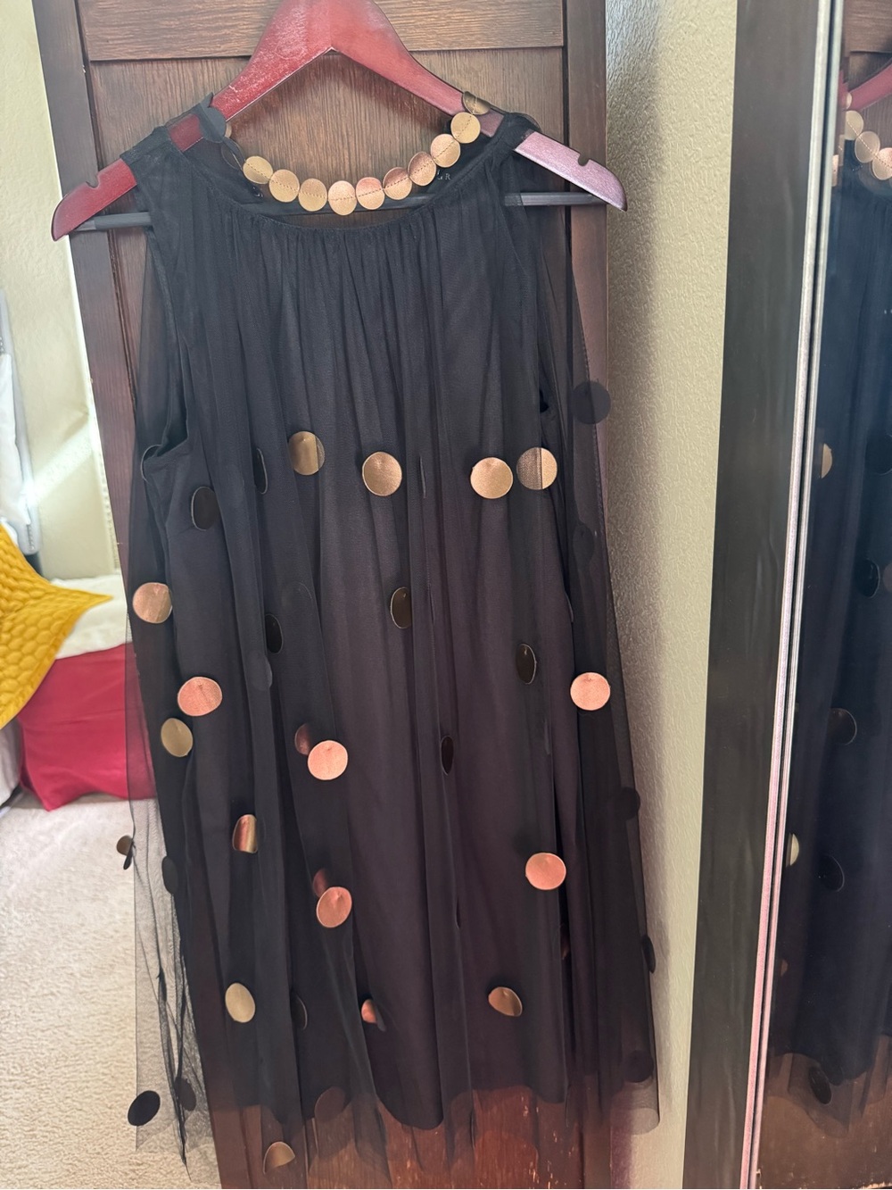 Black Tulle Cocktail Dress with Gold Sequin Dots